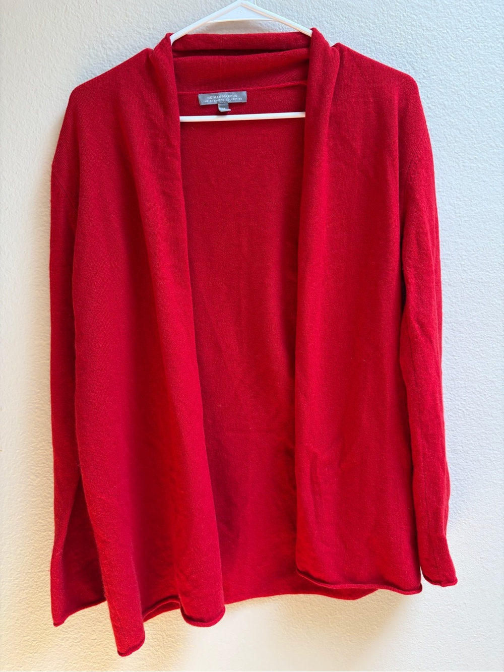 Neiman Marcus Cardigan Sweater Womens Medium Red 100% Cashmere Open Front Knit